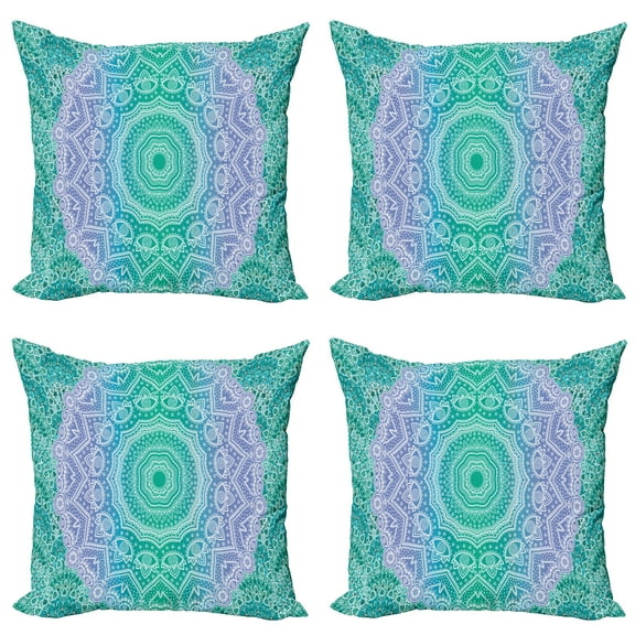Ambesonne Ethnic Throw Pillow Cover 4 Pack, Mandala Geometric, 16", Purple Green