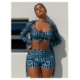 thumbnail image 4 of Women's 3 Piece Swimsuit - Sexy Bikini Set with Cover-Up - Triangle Bathing Suit, Tropical Print Beach Kimono Swimwear - Blue, Sizes S-XXL, 4 of 6