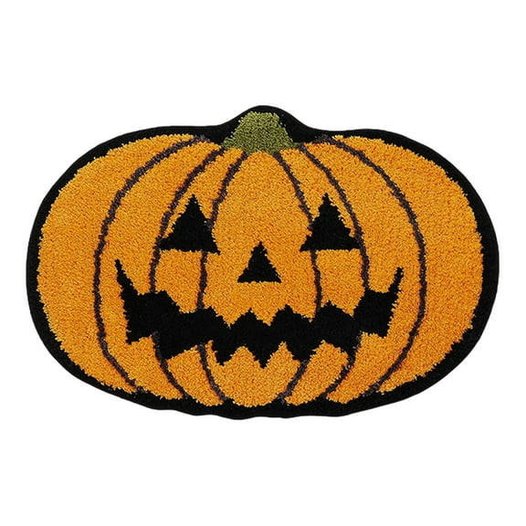 Halloween Pumpkin Rugs Pumpkin Shaped Floor Mat Machines Washable Orange Mat Halloween Decorative For Living Bedroom Kitchen Decoration Bath