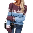 thumbnail image 2 of Langwyqu Spring Fall Striped Long Sleeve Round Neck Knit Sweater Casual Pullover, 2 of 4