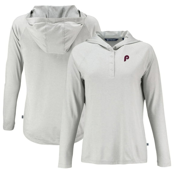Women's Cutter & Buck Gray Philadelphia Phillies Cooperstown Collection Coastline Epic Comfort Eco Recycled Hoodie
