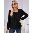 thumbnail image 4 of Women'S Long Sleeve Tops Dressy Casual Square Neck Pleated Work Blouse Fall Trendy Tunic Flowy Chiffon Shirts Black XXL, 4 of 9