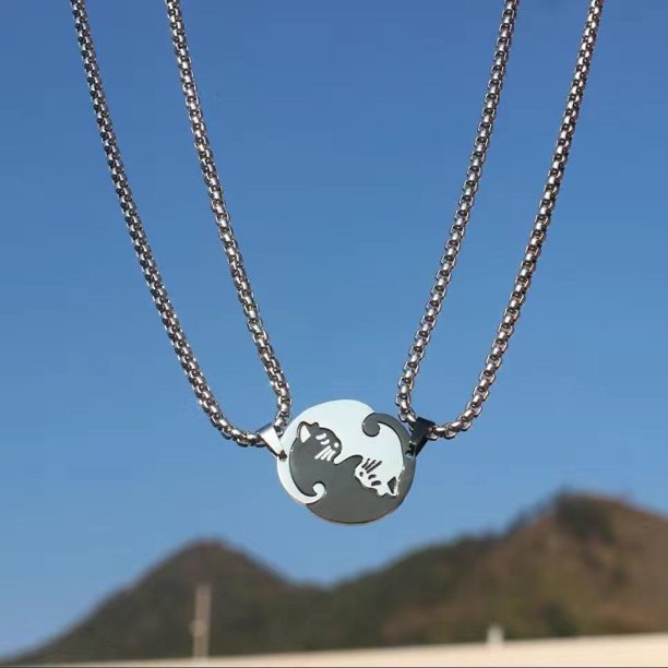 Juego De 2 Piezas Gato Colgante Collar Pareja Clavícula Cadena Estudiante Amigo Regalo Conmemorativ