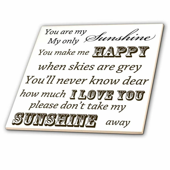 3dRose, You Are My Sunshine- Word Art- Vintage Song, 4 Inch Ceramic Tile
