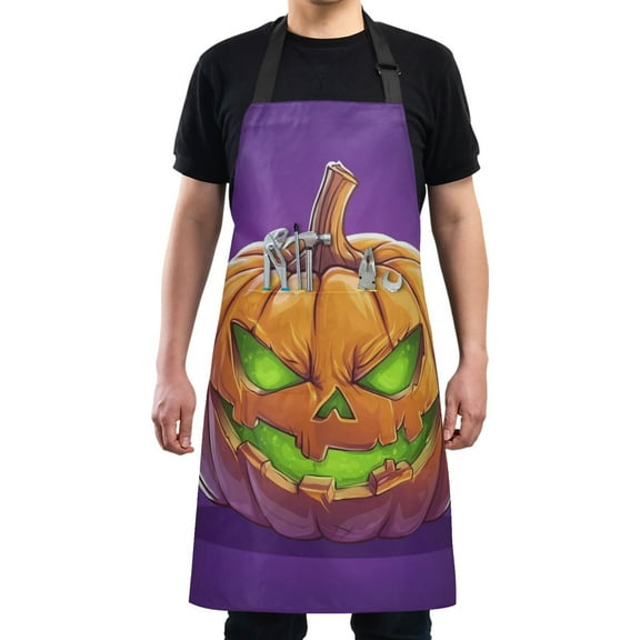 Kitchen Apron with 2 Pockets Adjustable waterproof Cooking Aprons for Women Men Chef Halloween Evil Pumpkin