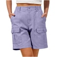 thumbnail image 3 of Linen Pants for Women New Women's Cargo Shorts Elastic Waist Loose Shorts with Multi Pocket Summer Outdoor Hiking Workout Sports Shorts Purples XL, 3 of 8