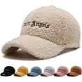 thumbnail image 2 of Women Wool Baseball Caps Winter Warm Plush Fleece Hip Hop Cap Solid Color Adjustable Outdoor Embroidery Letter Hat, 2 of 6
