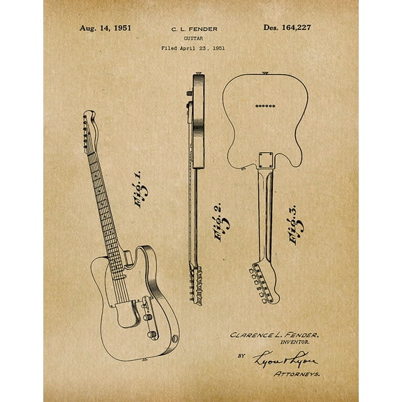 Original Fender Guitar Artwork Submitted In 1951 - Music - Patent Art Print