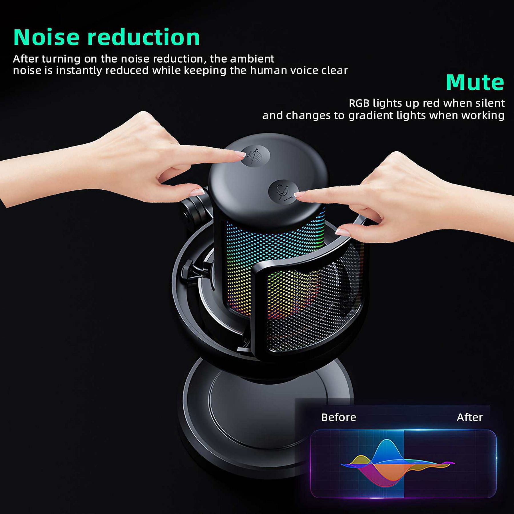 USB Gaming Microphone for PC with RGB, Noise Cancellation, Condenser Mic, Boom Arm, Pop Filter, Shock Mount – Ideal for Streaming, Podcast, Recording on Laptop, Mac, Twitch, YouTube