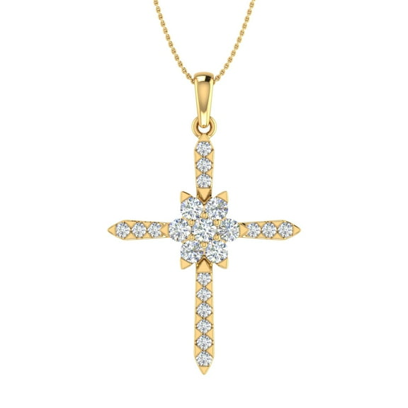 1/2 Carat Diamond Cross Pendant Necklace in 14K Yellow Gold (Silver Chain Included)