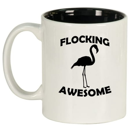 

Flocking Awesome Flamingo Funny Ceramic Coffee Mug Tea Cup Gift for Her Him Men Women Mom Wife Husband Pun Family Coworker Boss Mom Dad Housewarming Birthday Cute (11oz White)