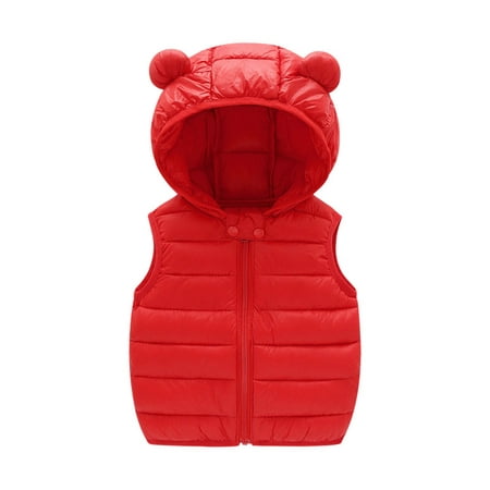 

Holiday Deals! ZCFZJW Baby Boys Girls Hooded Puffer Vest Winter Lightweight Windproof Sleeveless Padded Warm Coat Outwear with Bear Ears Hood Casual Zipper Up Jacket(Red#02 18-24 Months)