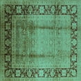thumbnail image 1 of Ahgly Company Machine Washable Indoor Square Oriental Turquoise Blue Industrial Area Rugs, 8' Square, 1 of 4