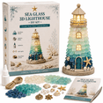 thumbnail image 2 of Beginner-Friendly DIY Lighted Sea Glass-Style Lighthouse Kit Collection, Coastal Mosaic Craft with Decorative Accessories and LED Glow, 10 Themes for Tabletop Home Decor, 2 of 9