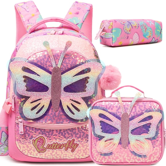 Kids Backpack for School Lightweight Backpacks for Girls with Lunch Bag Pencil Case for Elementary Students Ages 8-10