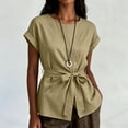 thumbnail image 3 of GUACER Tie Waist Blouses for Women Short Sleeve Crewneck Work Shirts Casual Belted Peplum Tops for Summer Office, 3 of 8