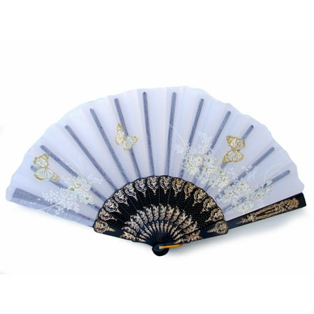 

Black Slab Folding Hand Fan with Picture of Flowers and Butterflies-white
