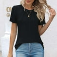 thumbnail image 4 of Black Women's Short Sleeve T-shirt, Womens Casual Crew Neck Short Sleeve Pleated Tops Blouses Fashion Clothes 2024,Women's Short sleeve T-shirt S, 4 of 9
