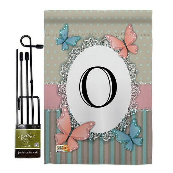 Breeze Decor BD-BG-GS-130145-IP-BO-D-US14-BD 13 x 18.5 in. Butterflies O Initial Garden Friends Bugs & Frogs Impressions Decorative Vertical Double Sided Flag Set with Banner Pole