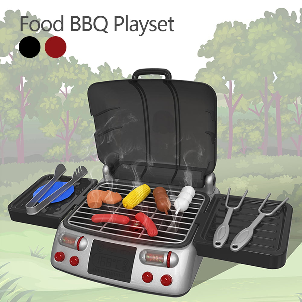 Kid Pretend Play Food BBQ Cooking Playset Kitchen Toys with Light & Smoke for 3 