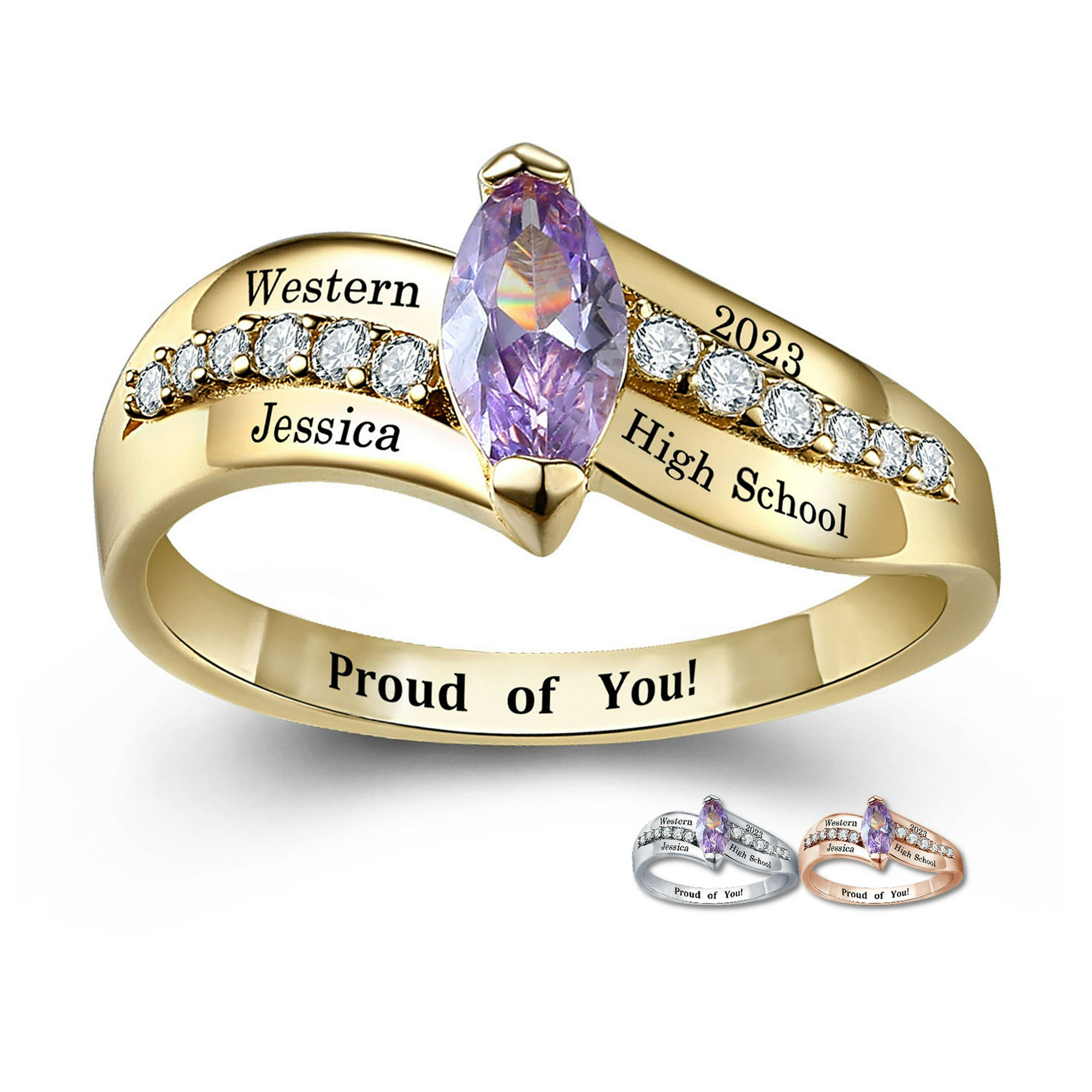 Mementos USA Custom Fashion Class Rings Sterling Silver 925 for Women High School and College