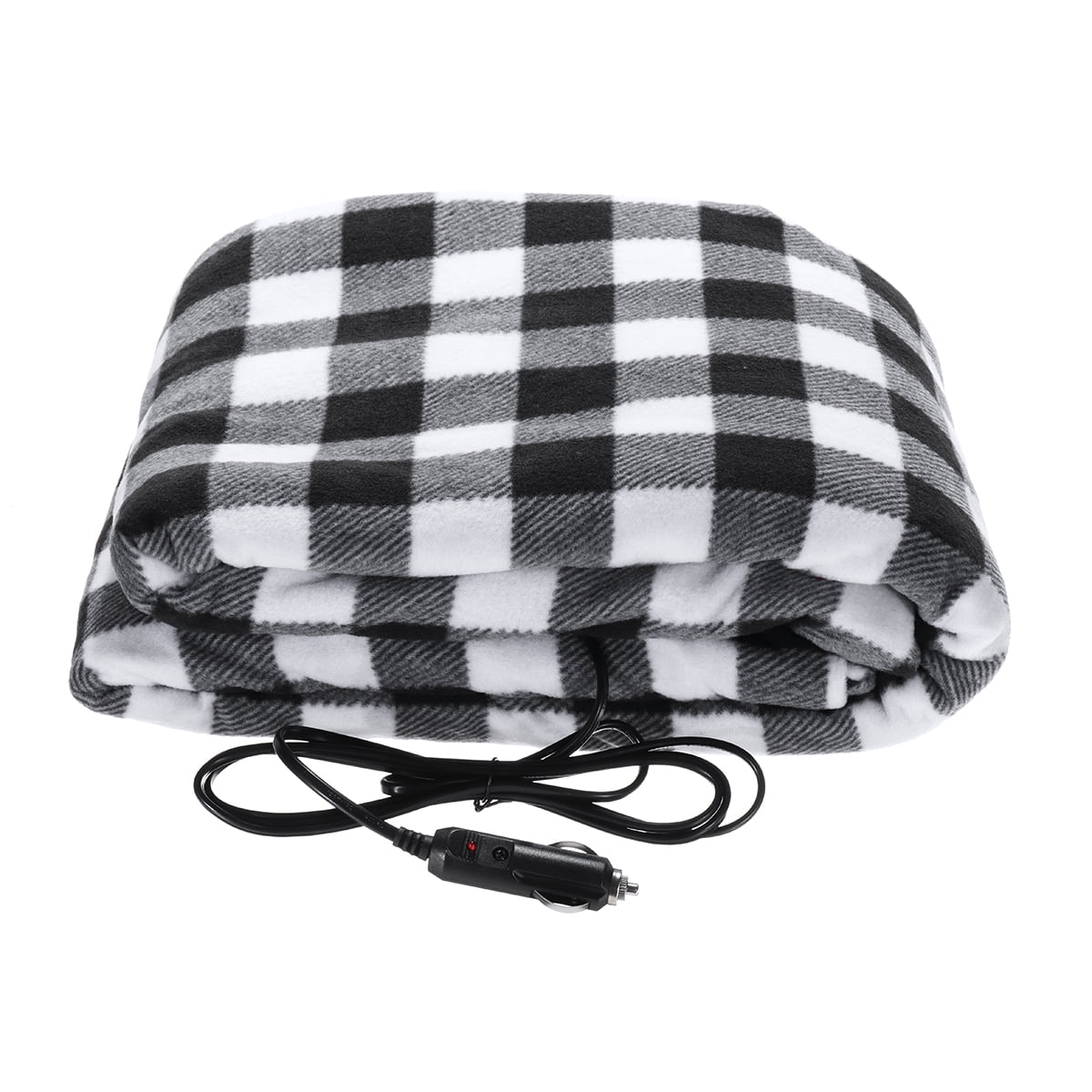 Car Truck SUV Van 12V Heated Electric Fleece Black White Plaid Heater