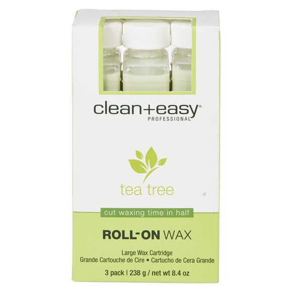 Clean + Easy Tea Tree Roll On Wax - Cartucho de recambio de cera suave grande para depilación en piernas y cuerpo sensibles, paquete de 3