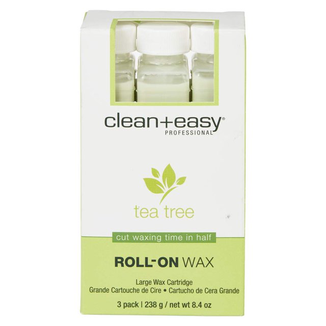 Clean + Easy Tea Tree Roll On Wax - Cartucho de recambio de cera suave grande para depilación en piernas y cuerpo sensibles, paquete de 3
