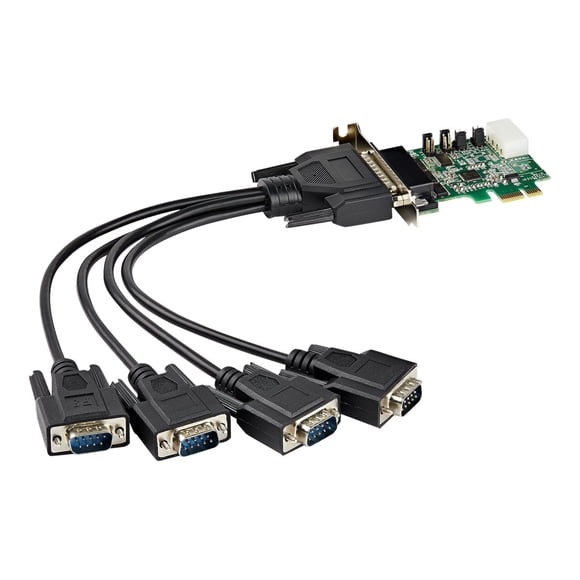 StarTech.com 4-port PCI Express RS232 Serial Adapter Card, PCIe RS232 Serial Host Controller Card, PCIe to Serial DB9, 16950 UART, Low Profile Desktop Expansion Card, Windows, macOS, Linux - Full/Low-Profile (PEX4S953LP) - Serial adapter - PCIe low profile - RS-232 x 4
