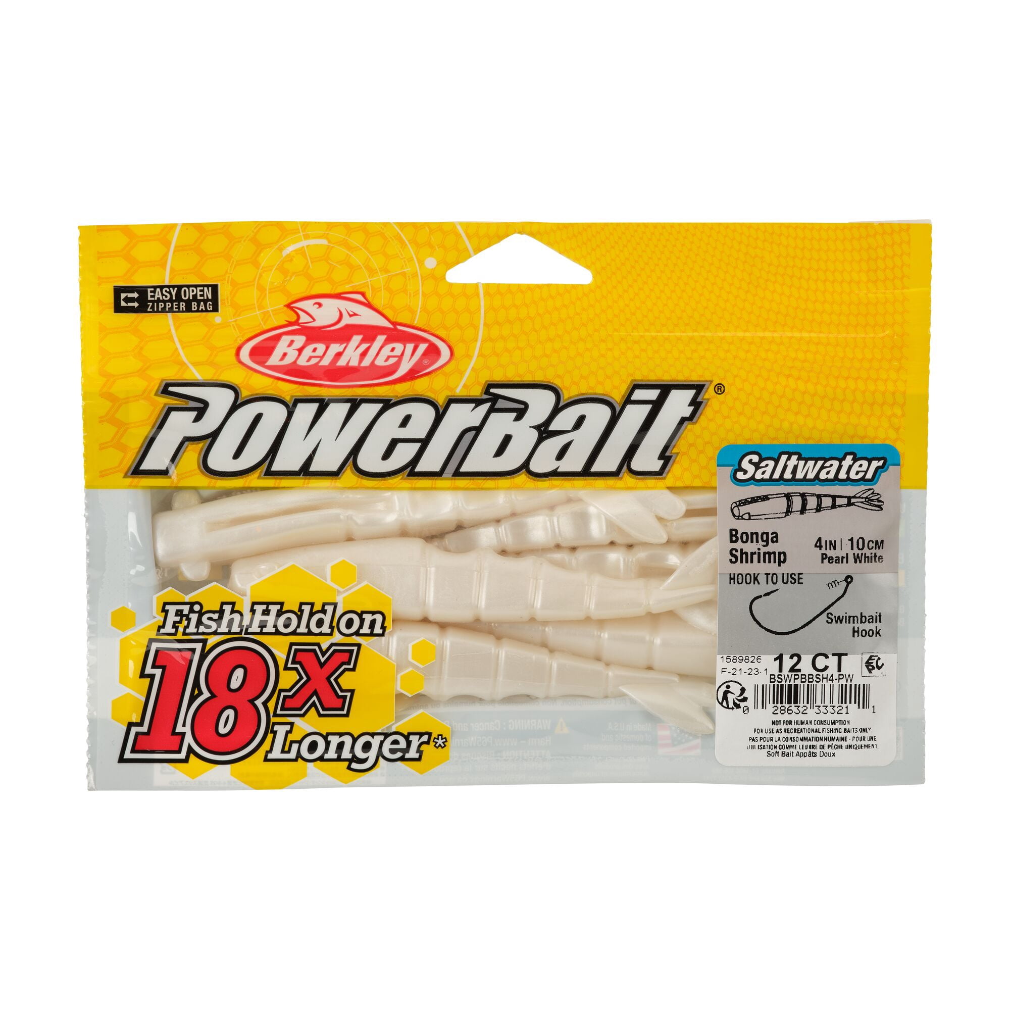 Berkley PowerBait® Saltwater Bonga Shrimp, 4 in, Shrimp, Pearl White (6-count)
