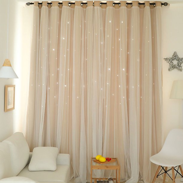 Full Blackout Curtain Doubledecker Nordic Style Bedroom Living Room Curtain Hollow Star Net