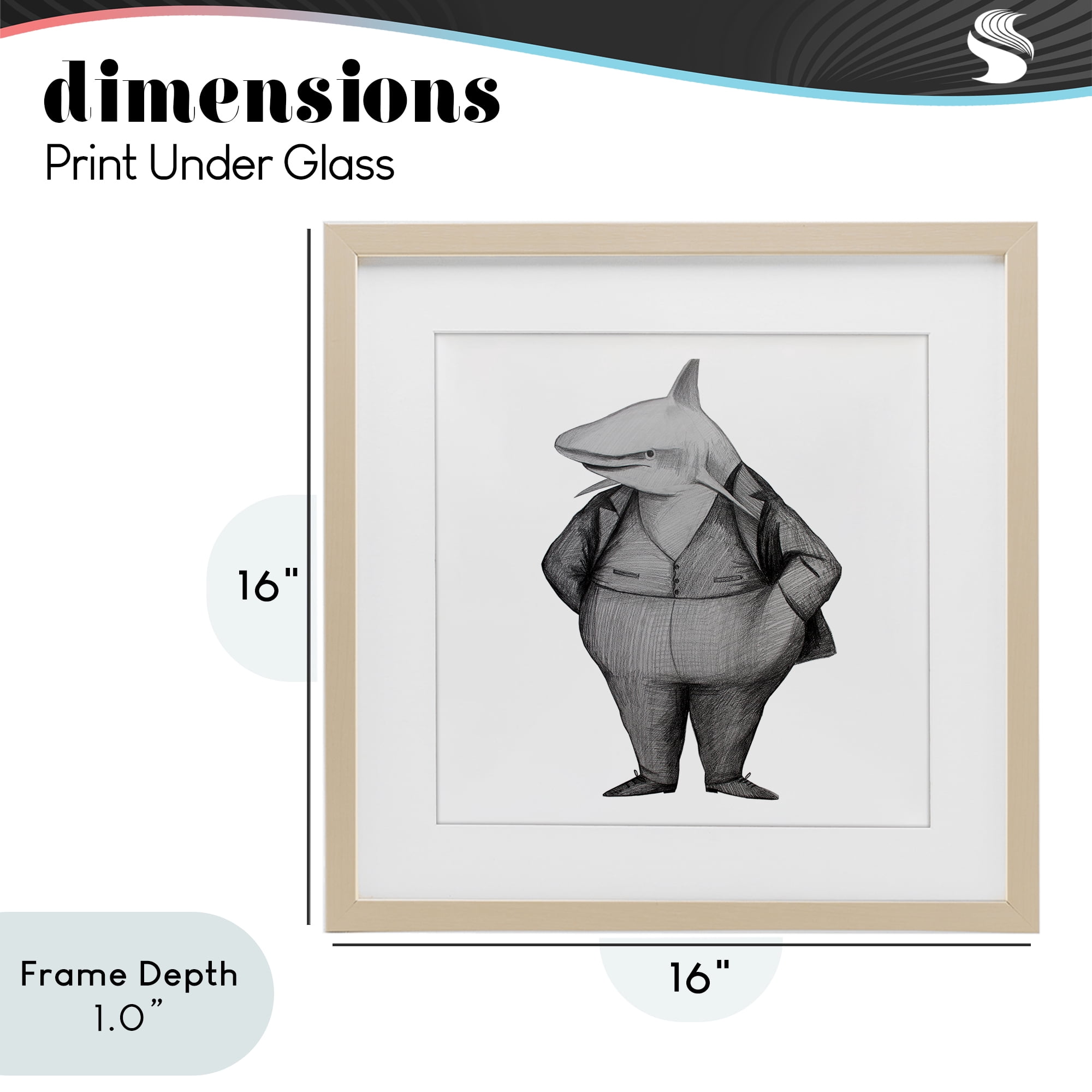Stupell Industries Shark In Suit Drawing Birch Framed Print Under Glass, design by Violeta Vollmer