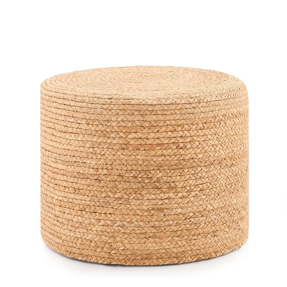 Casa Pura Furniture Handwoven Natural Water Hyacinth Pouf Ottoman Footstool Round Outdoor Ottomans for Living Room Patio Garden, Natural