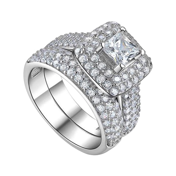 Product Category Rings - 2pcs Set Couple Square Ring Fashion Engagement Wedding Jewelry For Women 2pcs Set Stainless Steel 2PCS