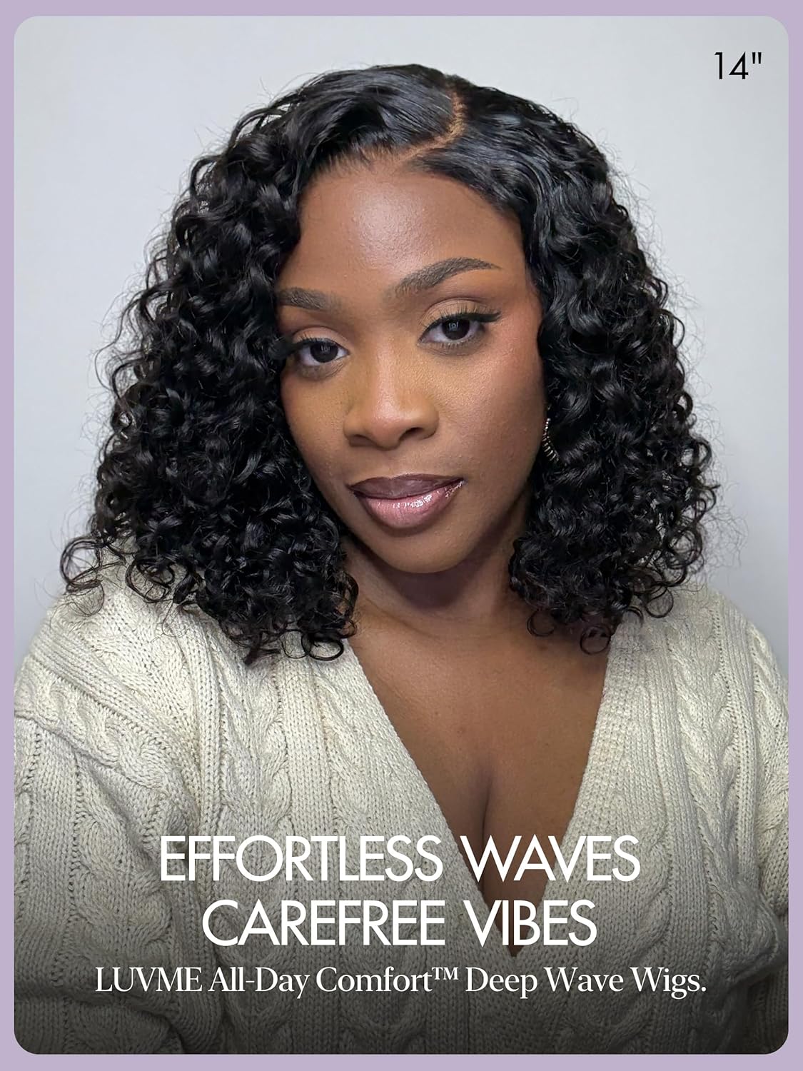 LUVME Deep Wave Glueless HD Lace 100% Human Hair Short Wigs 16" Pre Cut Plucked Natural Color Side Part Black