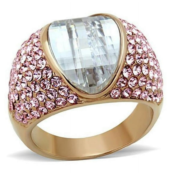 Alamode TK1692-8 Women IP Rose Gold Stainless Steel Ring with AAA Grade CZ in Clear - Size 8