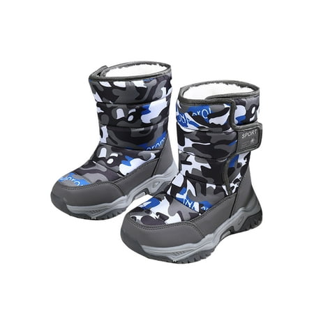 

Zodanni Boys Non-Slip Winter Shoes Hiking Comfort Plush Lined Snow Boot Casual Camouflage Mid Calf Boots Gray 1Y