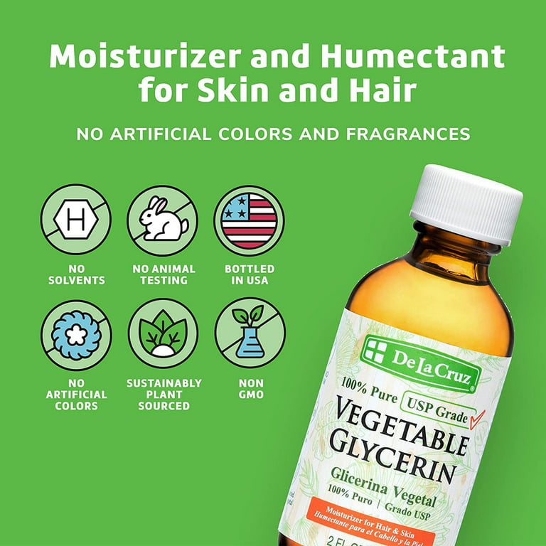De La Cruz Vegetable Glycerin Liquid Oil for Hair and Skin Pure Glicerina  Vegetal 2 Fl Oz