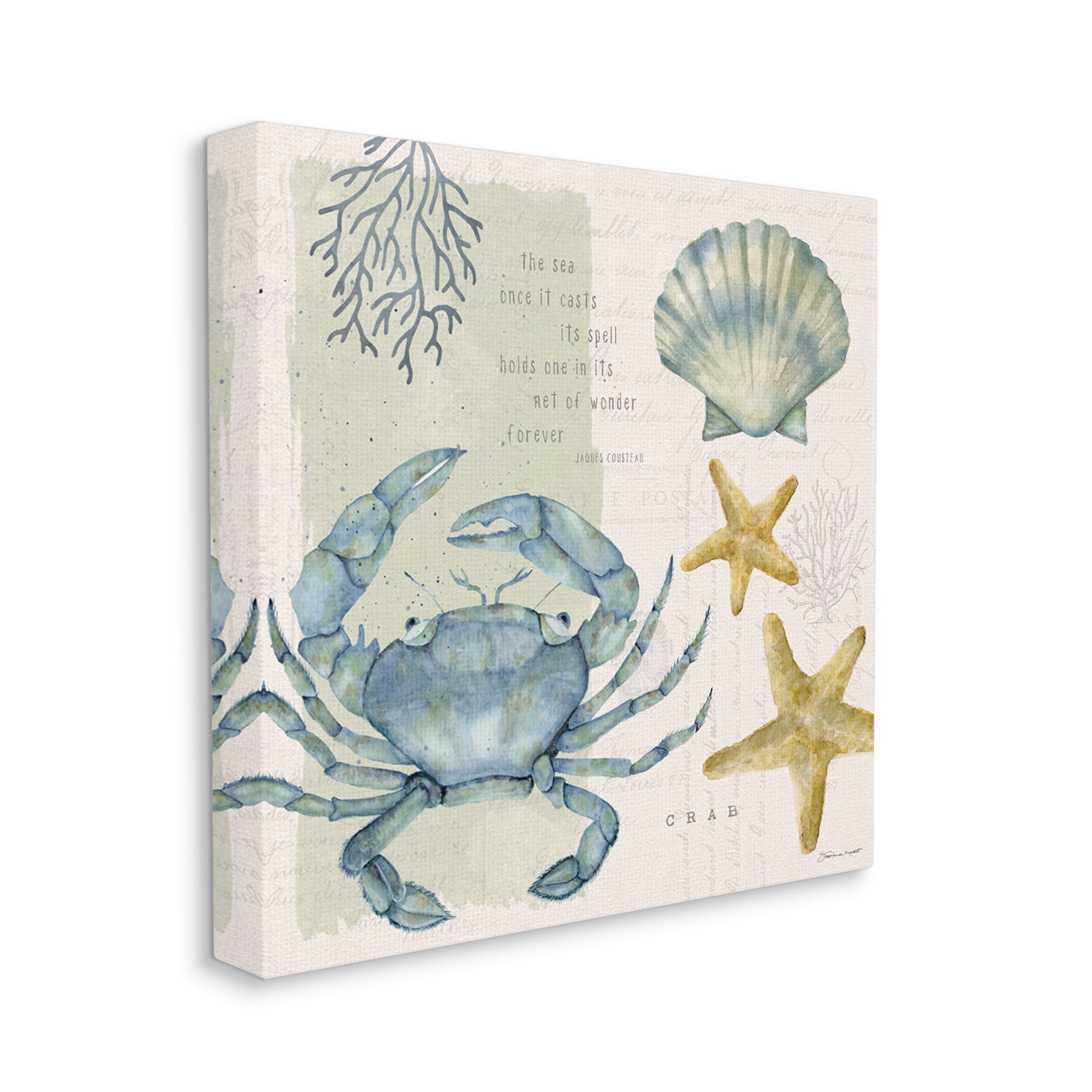 Stupell Industries Sea Casts Its Spell Quote Blue Crab Seashells, 30 x 30, Design by Stephanie Workman Marrott