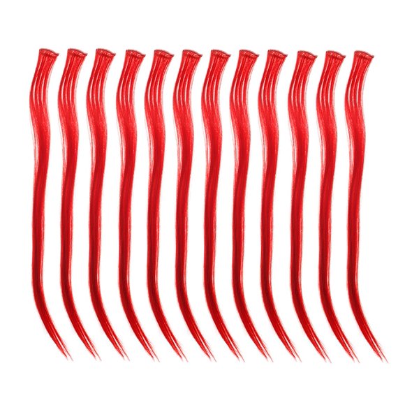 SWACC 12 piezas rectas de un color para fiestas, extensiones de cabello con clip, postizos sintéticos con rayas de pelo de colores (rojo)
