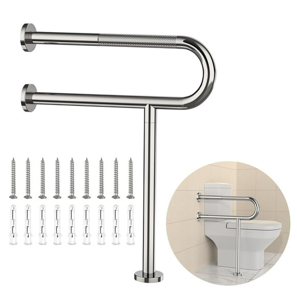 Toilet Grab Bar 23.4 Inch, Munzong Chrome Anti-Slip Toilet Support Bars, Wall Mount Floor Grab Bar,Stainless Steel Knurled Grip Handicap Gr