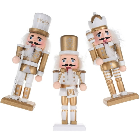 LEORX 3pcs Nutcracker Doll Golden Wooden Ornament Homeowners and Office Workers