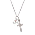 thumbnail image 2 of Delight Jewelry Silvertone I love to Cheer with Pink Heart I Set You Apart Engraved Cross Zoey Necklace, 28", 2 of 4