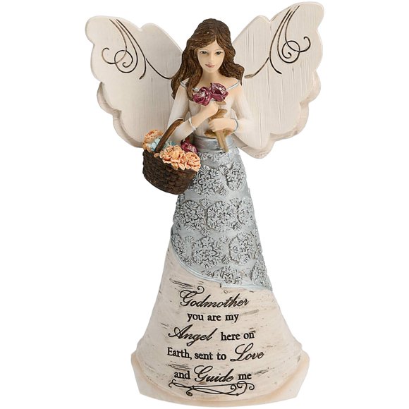 Figura de ángel madrina de Elements de Pavilion, cesta de flores con cesta de flores de 6 pulgadas, madrina, eres mi ángel aquí en la tierra