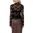 thumbnail image 3 of INSPIRE CHIC Women's Top Mesh Sheer See Through Mock Neck Long   Sleeve Floral Lace Tops  XS Black, 3 of 6