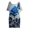 thumbnail image 3 of Romantic Blue Rose Butterfly Grey Women's Off The Shoulder Ruffles Summer Wedding Guest Loose Casual Party Beach Dress, 3 of 9