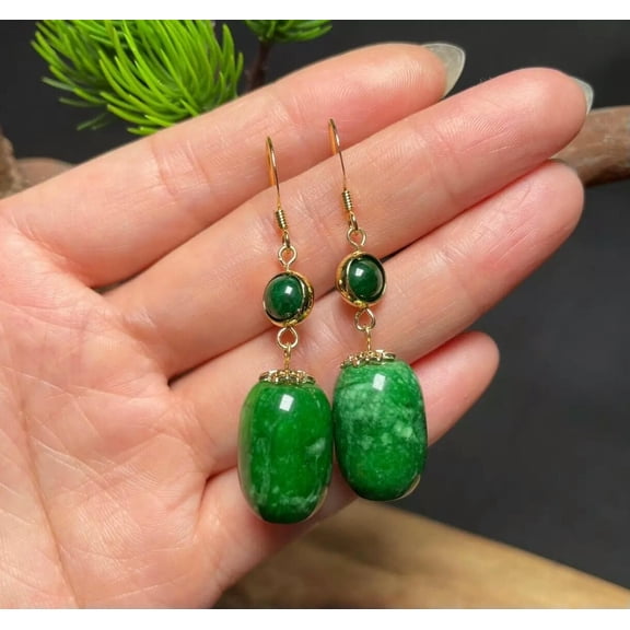 HOOUN 18K Gold Plated Green Hoop Jade Earrings for women Fashion Stud Jewelry Gift