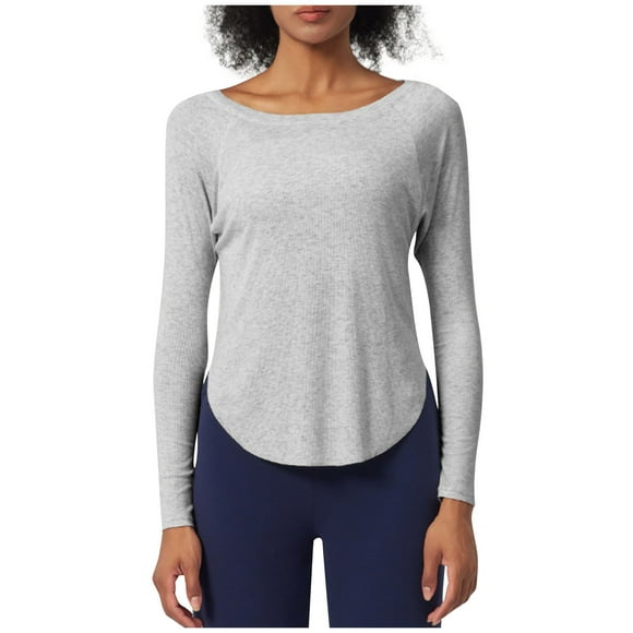 aidice Womens Tops Casual Round Neck Long Sleeve Comfy Soft Homewear Fitting Curved Hem Tops Underwear