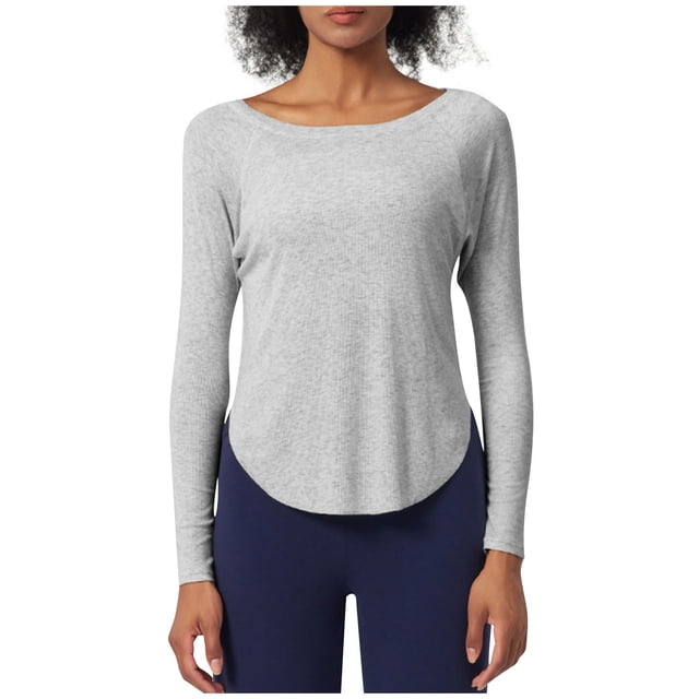 aidice Hauts pour Femmes Décontractés à Col Rond à Manches Longues Confortables Doux Vêtements d'Intérieur Ajustés Ourlet Arrondi Hauts sous-Vêtements