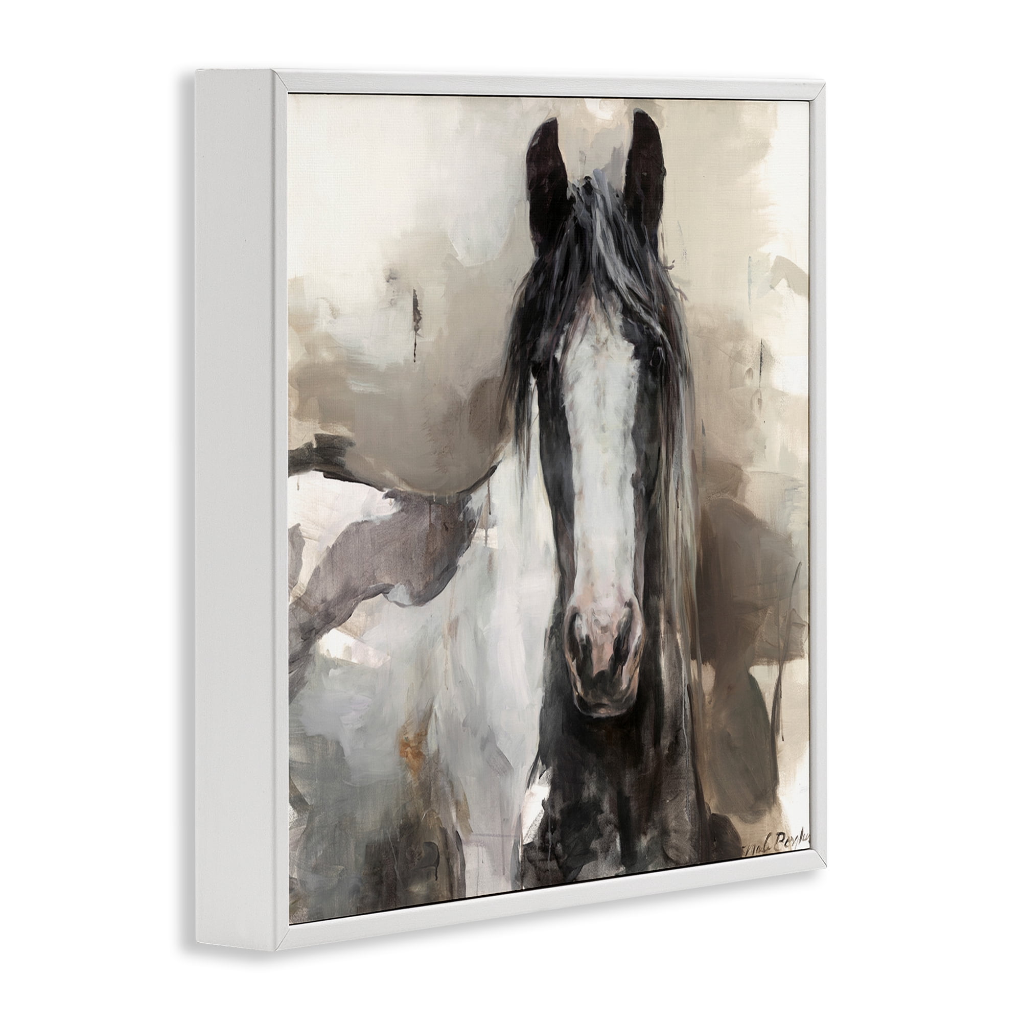 Stupell Industries Grey & Beige Horse Abstract Animals & Insects Painting White Framed Art Print Wall Art, 12 x 12